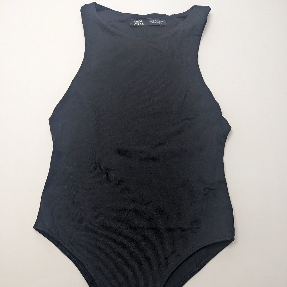 ZARA ONE PIECE HALTER NECK BLACK BODY SUIT SIZE SMALL NEVER USED